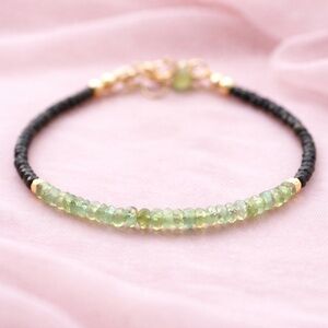 New Natural Black Spinel | Rare Alexandrite Bracelet Handmade 14k Yellow Gold